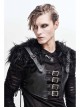 Fur Shawl Chest Loop Side Lace-Up Black Punk Leather Waistcoat