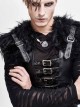 Fur Shawl Chest Loop Side Lace-Up Black Punk Leather Waistcoat
