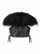 Fur Shawl Chest Loop Side Lace-Up Black Punk Leather Waistcoat