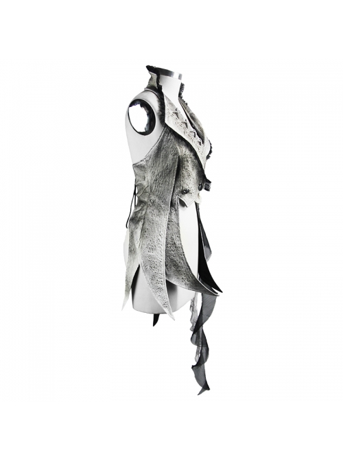 Off White Painted Back Lace-Up Asymmetrical Lace Hem Gothic Waistcoat