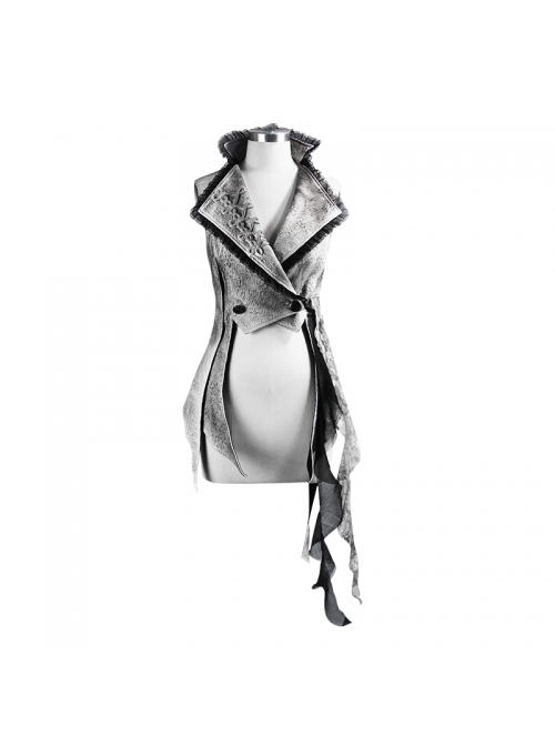 Off White Painted Back Lace-Up Asymmetrical Lace Hem Gothic Waistcoat
