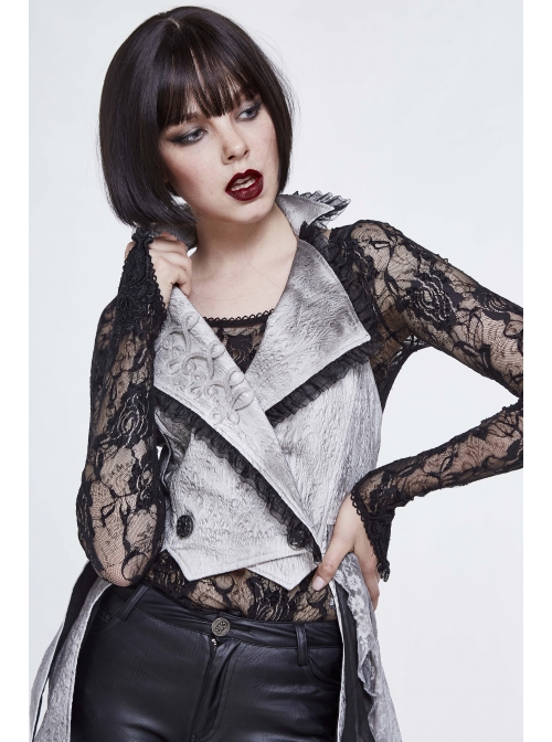 Off White Painted Back Lace-Up Asymmetrical Lace Hem Gothic Waistcoat