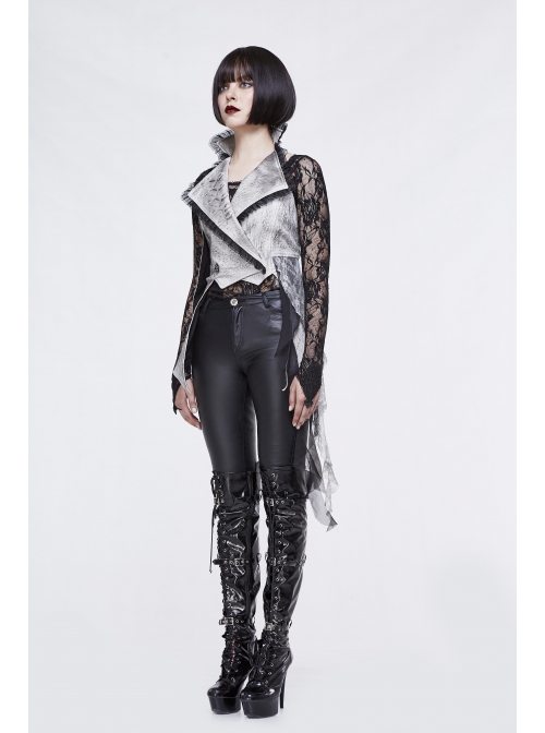 Off White Painted Back Lace-Up Asymmetrical Lace Hem Gothic Waistcoat