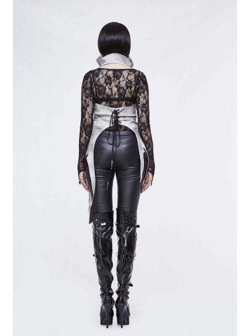 Off White Painted Back Lace-Up Asymmetrical Lace Hem Gothic Waistcoat