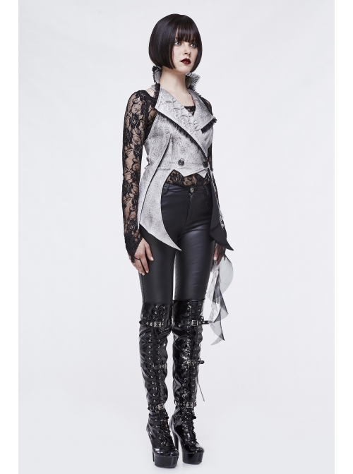 Off White Painted Back Lace-Up Asymmetrical Lace Hem Gothic Waistcoat
