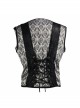 Silver Jacquard Splice Black Heat Seal Backing Chest Loop Back Lace-Up Punk Waistcoat