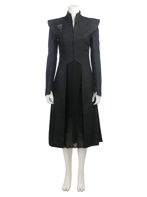 Game Of Thrones Season 7 Dragon Mother Daenerys Targaryen Black Coat Halloween Cosplay Costume Full Set