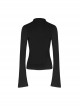 Black Buckle Collar Chest Lace-Up Microphone Sleeves Gothic Skinny T-Shirt