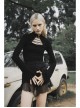 Black Buckle Collar Chest Lace-Up Microphone Sleeves Gothic Skinny T-Shirt