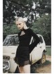 Black Buckle Collar Chest Lace-Up Microphone Sleeves Gothic Skinny T-Shirt