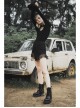 Black Buckle Collar Chest Lace-Up Microphone Sleeves Gothic Skinny T-Shirt