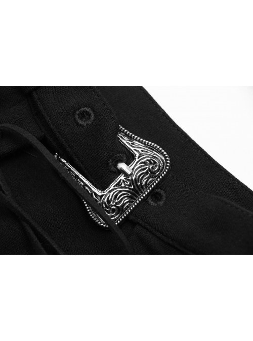 Black Buckle Collar Chest Lace-Up Microphone Sleeves Gothic Skinny T-Shirt