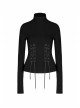 Turtleneck Collect Waist Lace-Up Black Gothic Skinny Bottoming Shirt