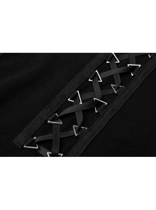 Turtleneck Collect Waist Lace-Up Black Gothic Skinny Bottoming Shirt