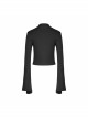 High Collar Chest Crossover Ribbon Small Horn Sleeve Black Short Skinny Gothic Shirt