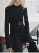High Collar Chest Crossover Ribbon Small Horn Sleeve Black Short Skinny Gothic Shirt