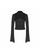High Collar Chest Crossover Ribbon Small Horn Sleeve Black Short Skinny Gothic Shirt