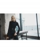 High Collar Chest Crossover Ribbon Small Horn Sleeve Black Short Skinny Gothic Shirt