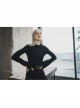 High Collar Chest Crossover Ribbon Small Horn Sleeve Black Short Skinny Gothic Shirt