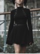 Mock Neck Chest Lace Lace-Up Horn Sleeve Black Skinny Gothic T-Shirt