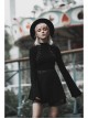 Mock Neck Chest Lace Lace-Up Horn Sleeve Black Skinny Gothic T-Shirt