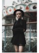 Mock Neck Chest Lace Lace-Up Horn Sleeve Black Skinny Gothic T-Shirt