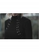 Mock Neck Chest Lace Lace-Up Horn Sleeve Black Skinny Gothic T-Shirt