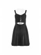 Gothic Female Black Lace Up Chiffon Slip Dress