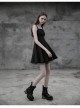 Gothic Female Black Lace Up Chiffon Slip Dress