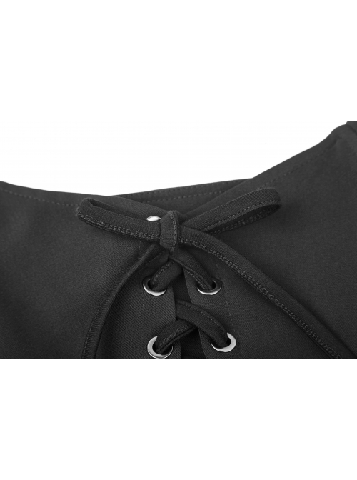 Gothic Female Black Lace Up Chiffon Slip Dress
