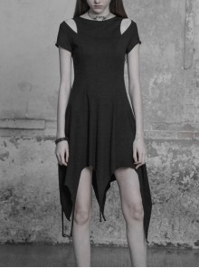 Gothic Dark Female Elastic Hollow Irregular Hem Dress