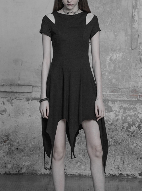 Gothic Dark Female Elastic Hollow Irregular Hem Dress