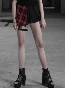 Steam Punk Female Lattice Pleated Patchwork Skirt
