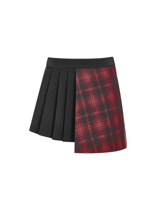 Steam Punk Female Lattice Pleated Patchwork Skirt
