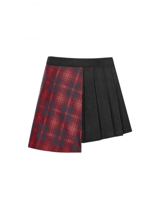 Steam Punk Female Lattice Pleated Patchwork Skirt