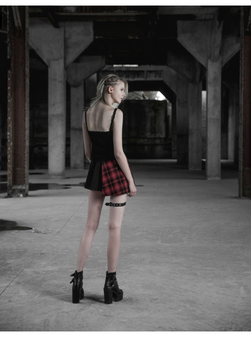 Steam Punk Female Lattice Pleated Patchwork Skirt