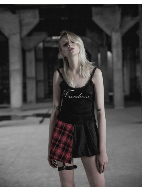 Steam Punk Female Lattice Pleated Patchwork Skirt