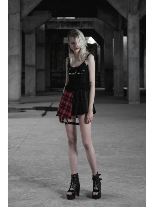 Steam Punk Female Lattice Pleated Patchwork Skirt