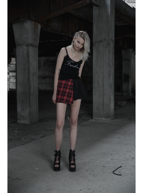 Steam Punk Female Lattice Pleated Patchwork Skirt