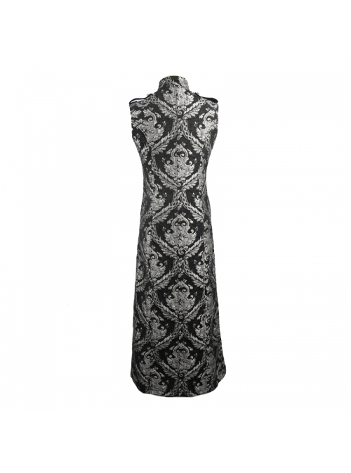 Gothic Spiral Buckle Decorated Gold Court Jacquard Long Black Vest