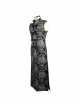 Gothic Spiral Buckle Decorated Gold Court Jacquard Long Black Vest