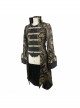 Gothic Folded Collar Gold Paisley Jacquard Fake Two Pieces Men Black Fleece Pirate Coat