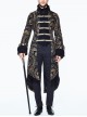 Gothic Folded Collar Gold Paisley Jacquard Fake Two Pieces Men Black Fleece Pirate Coat