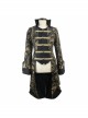 Gothic Folded Collar Gold Paisley Jacquard Fake Two Pieces Men Black Fleece Pirate Coat