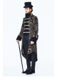 Gothic Folded Collar Gold Paisley Jacquard Fake Two Pieces Men Black Fleece Pirate Coat