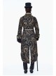 Gothic Folded Collar Gold Paisley Jacquard Fake Two Pieces Men Black Fleece Pirate Coat