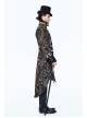 Gothic Folded Collar Gold Paisley Jacquard Fake Two Pieces Men Black Fleece Pirate Coat