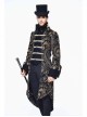 Gothic Folded Collar Gold Paisley Jacquard Fake Two Pieces Men Black Fleece Pirate Coat