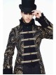 Gothic Folded Collar Gold Paisley Jacquard Fake Two Pieces Men Black Fleece Pirate Coat