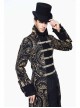 Gothic Folded Collar Gold Paisley Jacquard Fake Two Pieces Men Black Fleece Pirate Coat